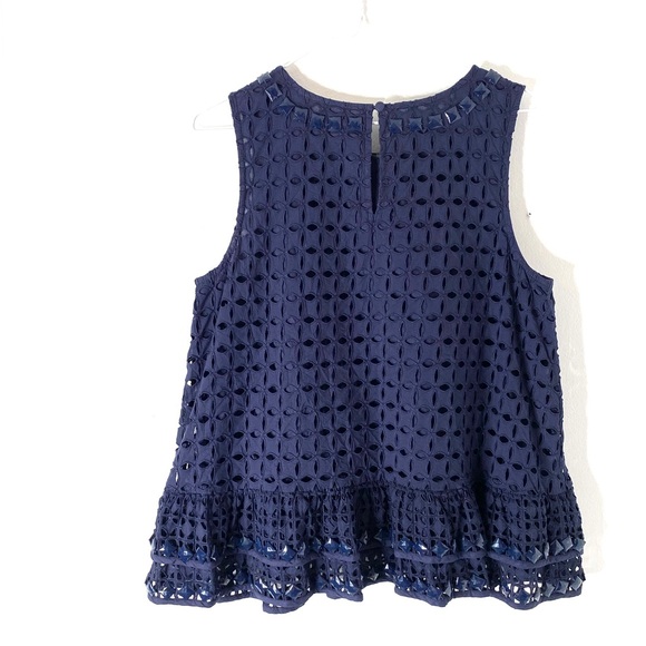 🧚‍♀️ Anthropologie Maeve Beaded Navy Cut Out Sleeveless Blouse - Picture 8 of 9